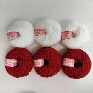 vardhman knitting yarn VARDHAN BABY SOFT YARN - 3 BALL RED AND 3 BALL WHITE