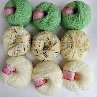 vardhman knitting yarn VARDHAN BABY SOFT YARN -3 BALL PRINTING, 3 BALL GREEN AND 3 BALL CREAM