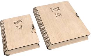 AmericanElm Wooden Book Box Set - Large and Medium Size - Storage for A4 and A5 Paperwork