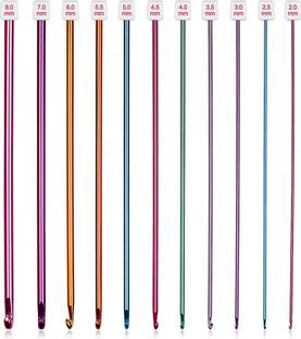 PATPAT 11PCS Long Crochet Hook Set, 2.0-8mm Aluminum Knitting Needles Set Crochet Hooks