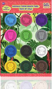 PlayMagic Animals Theme Dough Tubs Pack of 12 (25g)|Fun & Creative Play|Safe & Non-Toxic