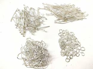 Crafts Haveli Quilling And Jewellery Making Acessories Head Pins, Eyepins, Jump Rings, Ear Hooks Clasps - Silver ( 100Pc Each )