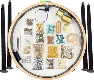 Qroof Aari Work Materials, Maggam Work Combo 16 inch Aari Stand Set Gold Kit Stand