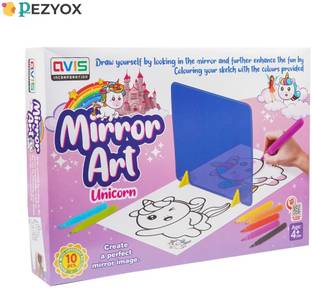 PEZYOX Mirror Art Unicorn Themed Creative Art & Craft Drawing Colouring Game for Kids