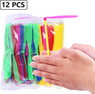 BRAND HOME 12 Pcs Bamboo Dragonfly Hand Rub Propeller Novelty Hand Helicopter Flying Toy
