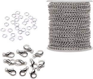 Crafts Haveli Combo of Link Extension Necklace Anchor Chain & Jump Ring For Jewelry Making, Silver 3mm Length 5 Mtr & 20 Lobster