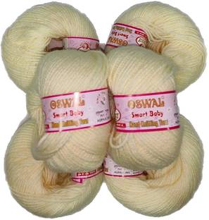 Oswal wool Smart Baby Wool Hand Knitting Soft Fingering Crochet Hook Colour White 6pcs (150gms) 25gm Each Ball Cream Shade no.1