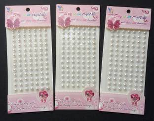 KRAFTMASTERS Set of 3 Sheets White Pearl 7 mm Diameter Crystal Bead Sticker Sheet