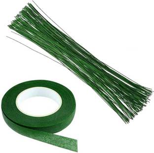 PRANSUNITA 70 pcs Dark Green Paper Wrapped Floral stem Wire 12 Inch with Flower Paper Tape