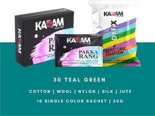 KADAM Fabric Dye Colour, Shade 30 Teal Green, Pack of 10 Single Color Pouches