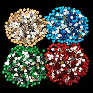 Embroiderymaterial 6MM Round Flat Back Glue on Kundan Stones Combo-Pack 4 Colors (1152Pieces)