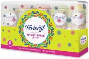 Fevicryl 3D Outliners Glitter Kit 20ml x 5 | Fabric and Multi-Surface 3D Outliners Glitter Assorted Pack