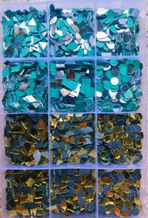 Nihaal 12 Shape Goldan & Silver Mirror kit for Craft Work (Total-1200 Pieces )