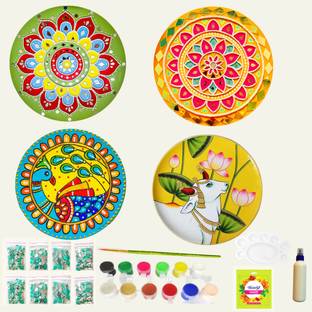 decordial 8 inch 4 premarked pichwai , madhubani, mandala and lippan art DIY kit