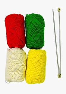 KHUSHA CREATIONS 4Pcs Wool Ball Hand Knitting Yarn With Knitting Pin/Oon For Craft, Knitting, DIY
