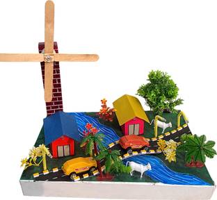 komodo craft DIY Windmill Model Kit, 32-Piece Educational Set with Motor, Trees, Lights