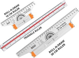 NTGS Roll N Draw Ruler (16 cm and 30 cm) and Plastic Triangle Scale/Ruler-30cm