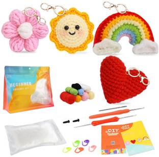 HASTHIP DIY Crochet Kit Beginner Cartoon Charm Keychain Material Set with Tutorial Video