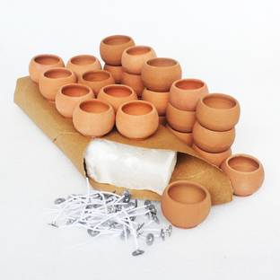 CRAFTLIPI BALL Candle Making Kit Set of 25 :Terracotta pots | wax | wicks