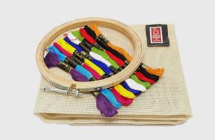 PRANSUNITA DIY Embroidery Kit for Beginners-– Includes Matty Cloth, 10 Anchor skeins, Wooden Frame & Pony Needle Pack