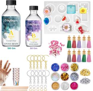 Craftinger Resin Keychain Making Kit With Tassels 200gm resin Moulds Set Colours And More