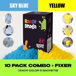 rangedhaga Fabric Dye, Sky Blue & Yellow, Combo 10 (5+5) Multi Fabric Dye with Fixer