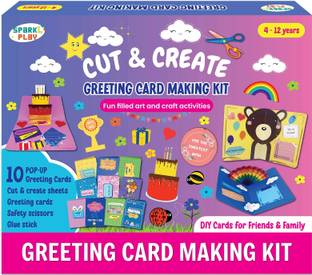 SparkLPlay Greeting Card Making, Art & Craft Kit. Set of 10 DIY Pop-up Cards, Ages 4 to 12