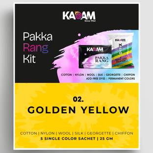 KADAM Pakka Rang Permanent Fabric Dye Colour | Shade No.02: Golden Yellow | 25g Pack