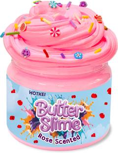 HOTKEI Pink Fluffy Soft Scented Butter Slime Toys for Kids Girls with Rainbow Sprinkles