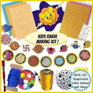 INDIKONB Kids Rakhi Making Kit DIY Set of 15+ Rakhis - Fancy Beads and Thread