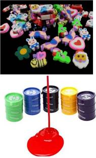 imtion Combo ( 6 Pcs Slime Jelly Toy + 10 Pcs Cartoon eraser Rubber Multi colour)