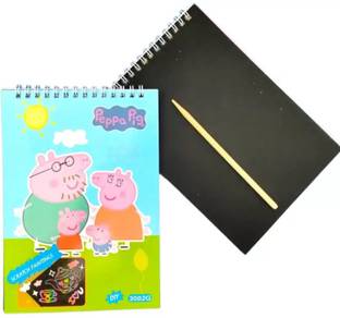 URBANE CHIC Pack of 2 Scratch Scrapbook Drawing Art Book with Wooden Stylus Printed for Kids