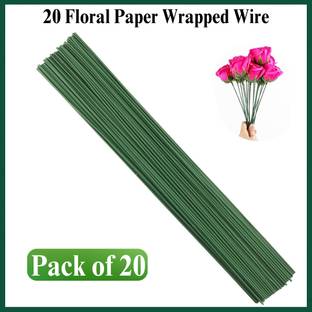 Qroof Pack of 20, Dark Green Floral Paper Wrapped Stem Wire