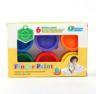 KreativeKraft Set of 6 Non Toxic Finger Paint Colour Bottles with Washable Paints Color