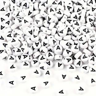 INDIKONB Alphabet Letter Beads – White Beads with Black Letters (A)