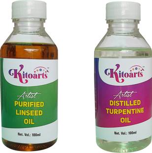 Kitoarts Artist Distilled Turpentine Oil and Linseed Oil For Oil Painting ( 100 ML Each) Oil Medium