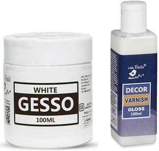 LITTLE BIRDIE Acrylic Gesso Finish Paint, White 100ml,Gloss Decor Varnish, 100ml(Pack of 2) Gloss Varnish