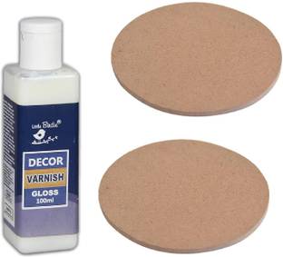 LITTLE BIRDIE Decor Varnish 100ml Gloss & MDF Coaster Round 4 inch 2 Pcs( pack of 1) Gloss Varnish