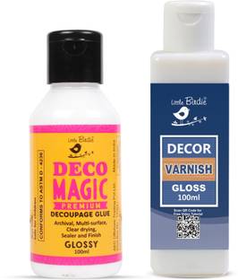 LITTLE BIRDIE Deco Magic Glue Glossy 100ml and Decor Varnish Gloss 100ml Bottle Gloss Varnish