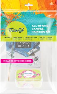 Fevicryl All in One Canvas Kit (1 Canvas, 1 Brush, 1 Lilac Colour Kit, Stencils)
