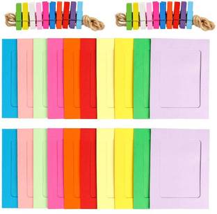 Art Bundle 20pcs Hanging Paper Photo Frame - Display with Mini Wooden Clips 5.5"x4" inch