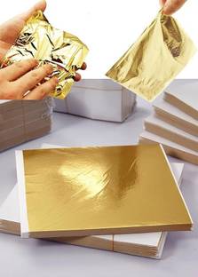 ए के गोल्ड लीफ 100 Sheets 8x8cm Gold Leaf Sheets Foil Paper for Gilding Crafting DIY Arts Craft