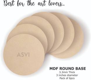 Asvi 3 Inch Round Shape 3.3mm MDF Board Base for Art, Craft and Painting 6pcs Pack Wooden Geometric Object