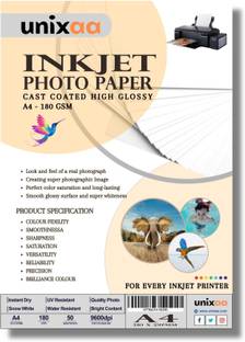 UNIXAA 180 GSM High Glossy Inkjet Photo Paper A4 Size (50 Paper Sheet)