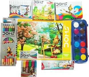 डोम्स Art set With Water color pencil color oil pastels crayons sparcles and Pencil Set And sketch book