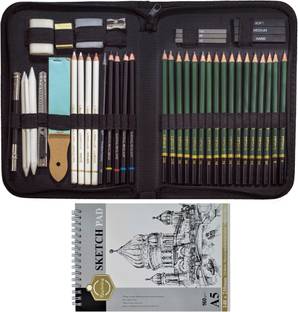 Definite 42pc Graphite Sketchin/Drawing Pencils Art Tool Kit Set + A5 Spiral Sketch Pad