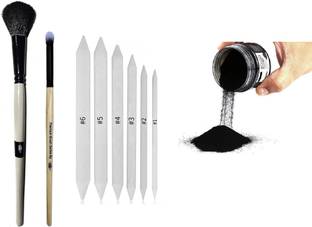ChiggiWiggi 1 Blending Brush, 1 Smudger Brush, 90 Gram Charcoal Powder & 6 Pcs Paper Stumps