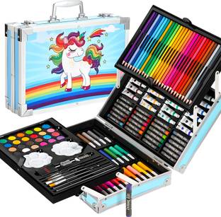 WISHKEY Unicorn Theme 145 Pieces Art Set for Drawing and Painting with Case, Oil Pastel