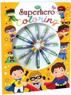 HELLO FRIEND Superhero Colouring Book with 12 attractive Crayons Colours.
