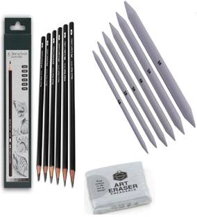 Da Novira Graphite 6 Shading Pencils with Blending Paper Stumps,1 Kneadable Art Eraser_03